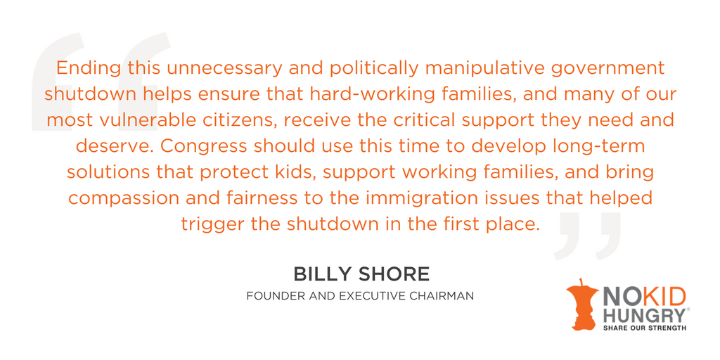 nokidhungry's tweet photo. BREAKING NEWS: Government is back open! Time we work together and create long term solutions to support the millions of kids and families who need it. #NoKidHungry https://t.co/A2i1kAyhDM