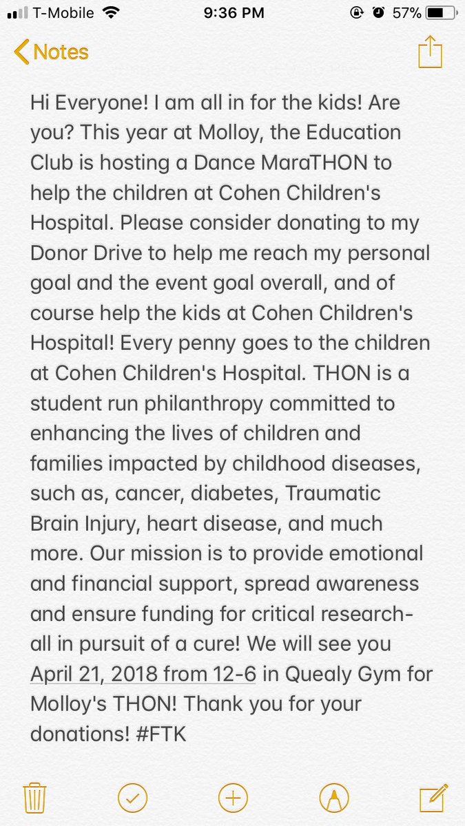MissPretter's tweet photo. Hi everyone! Please consider donating to Molloy Education Club’s event! All proceeds go to Cohen Children’s Hospital! All about THON is explained in the picture! #FTK https://t.co/L2L27b0MSN https://t.co/limGaayzVg