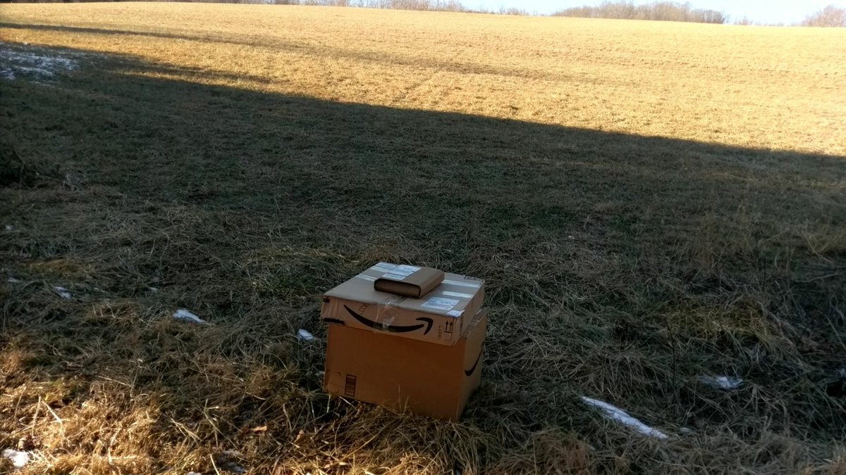 DocKeebler's tweet photo. Seriously @UPS and @UPSHelp ....you delivered my packages that were 3 days late (last Friday following "snow") to an empty field that is not my property because your driver didn't want to drive down my rural road.  How is that OK? Is that even legal? https://t.co/PrOvnEOaV1