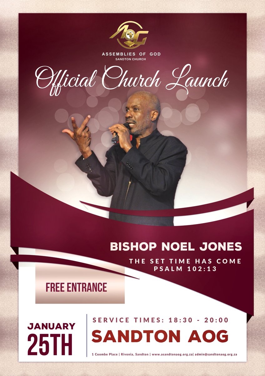 sandtonaog's tweet photo. This Thursday the 25th of January at 6:30 PM, Bishop Noel Jones kicks off the Official Church Launch. With worship from @Mkokstad, Indeed 'The Set Time Has Come'. #TheSetTimeHasCome #Conquer2018 https://t.co/p6N70UxhFK