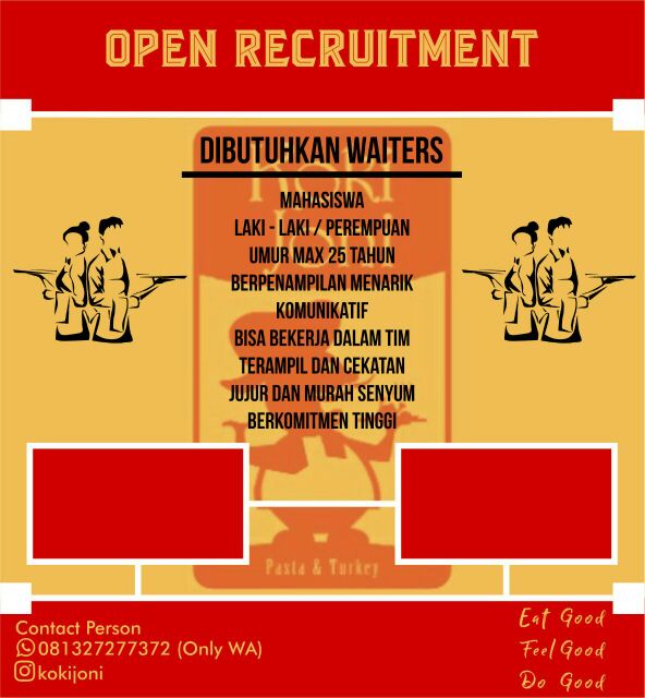 KokiJoni's tweet photo. Waiter |mahasiswa | L/P | Part Time | cv+foto ke resto.kokijoni@gmail.com | 081327277372|segera @jogjaupdate https://t.co/K9deIaXKIk