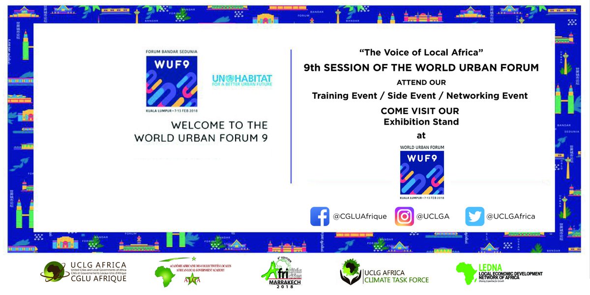 Join us at #WUF9 in a few days. We have a packed and rich programme for all those who will be in #kualalumpur for the 9th World Urban Forum. Stay tuned! <a href="/wuf9kl2018/">World Urban Forum 9</a>  #LocalAfrica.