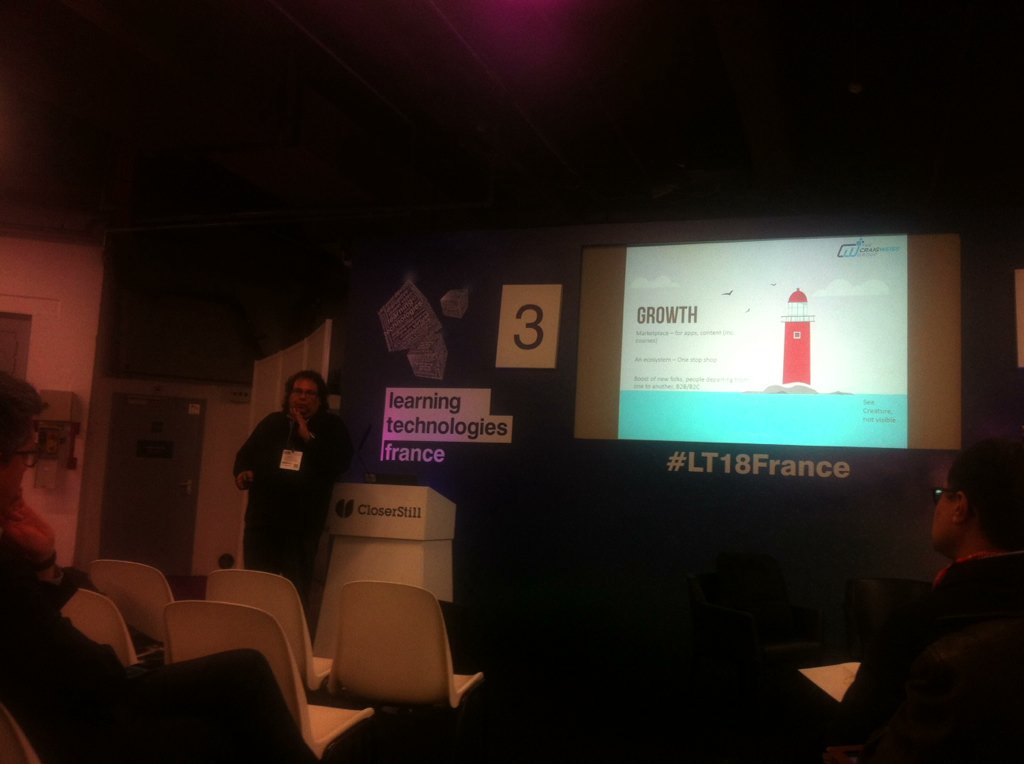 Shwette's tweet photo. Smart LMS-peer2peer learning, deep learning, data visualization, LRS &amp; API #LT18France #aefuturis #learningeasyfied https://t.co/GNamYf0Ifq