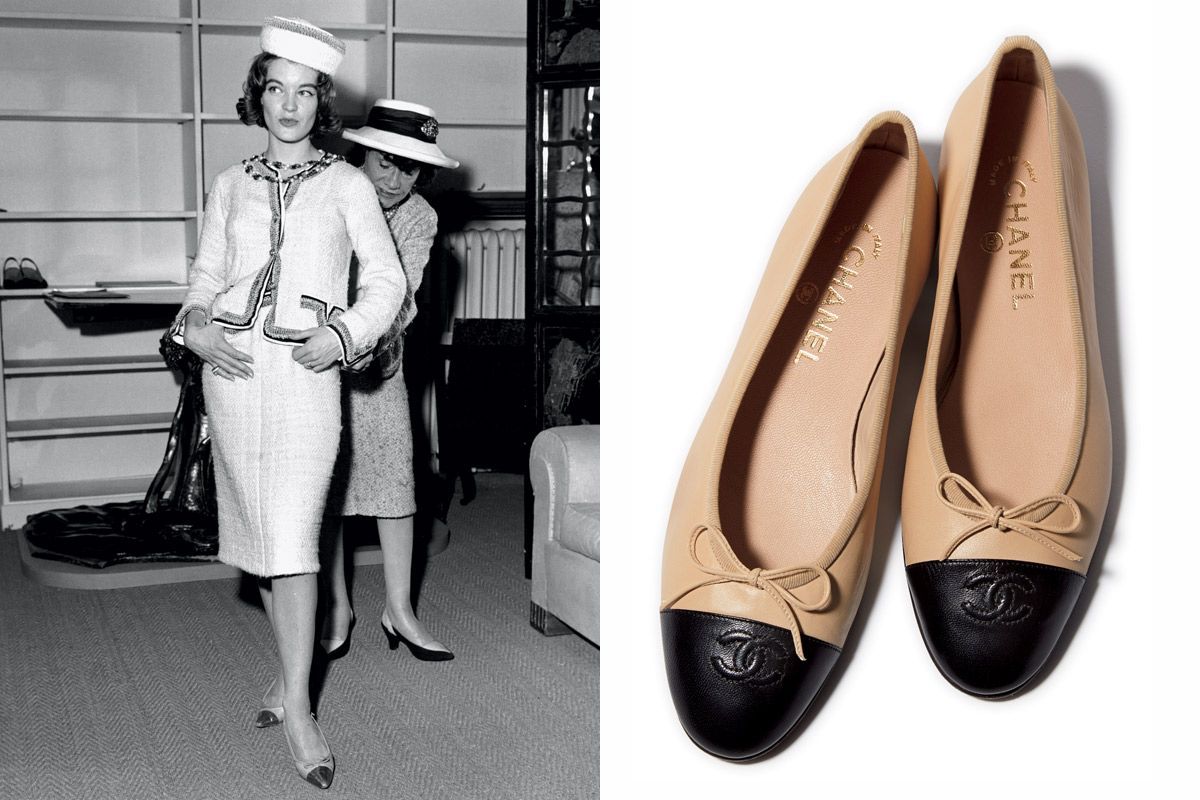ベージュ×黒のカラーで彩るバイカラーシューズはシャネルの定番品