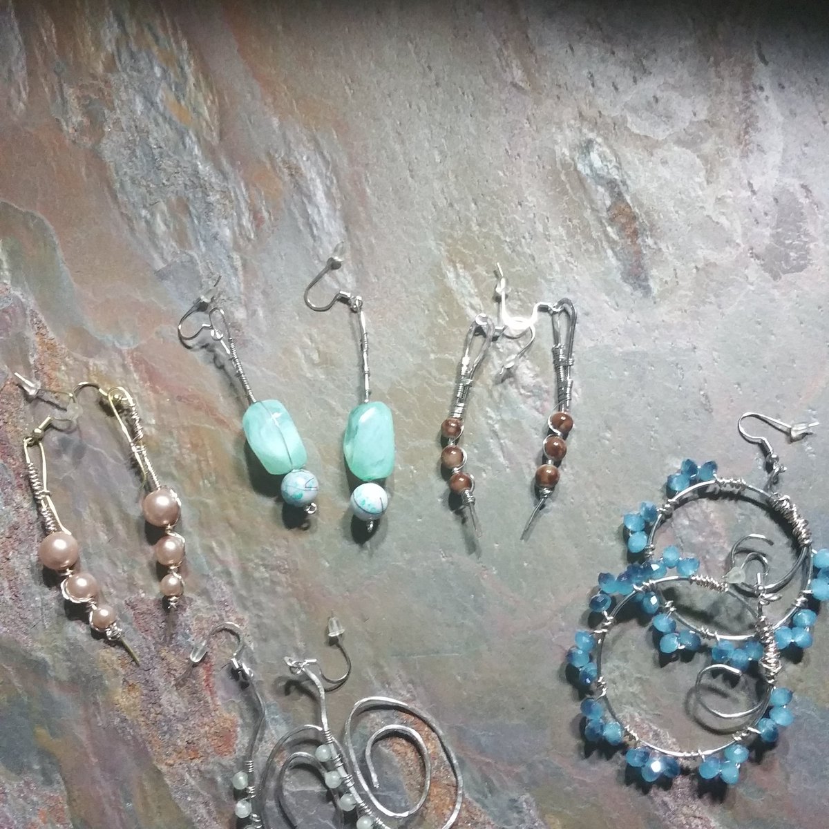 VMadvek's tweet photo. Hand wire wrapped earrings in various stones https://t.co/1DffOdyptG