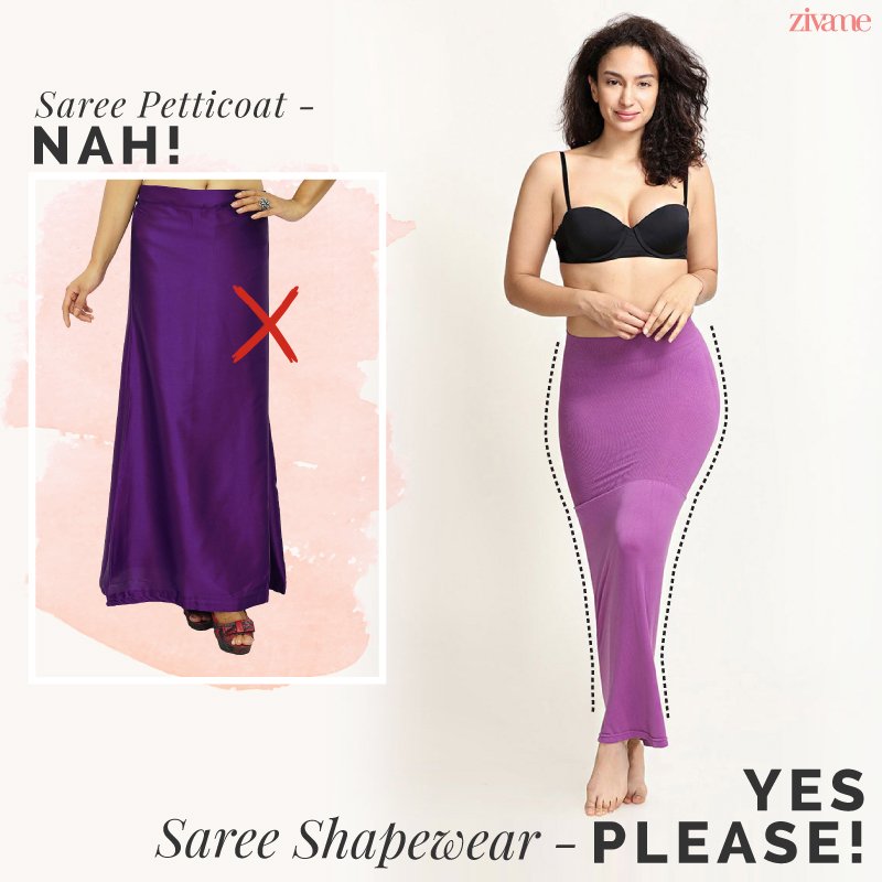 Zivame on X: We're Going To Say It Louder - Your Saree Petticoat Needs To  Be DITCHED! It's Bulky & Uncomfortable! Our Saree Shapewear Gives You A  Beautiful Mermaid-Like Drape & Also