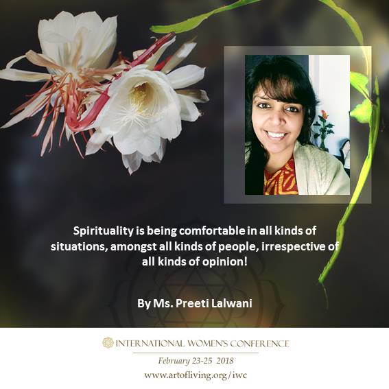 VoicesofIWC's tweet photo. Spirituality is being comfortable in all kinds of situations, amongst all kinds of people, irrespective of all kinds of opinion! ~ Ms. Preeti Lalwani (@preetilalwani) 

#BeingSpiritual #IWC2018 #WomenWhoMatter https://t.co/ESBbQwVdUd