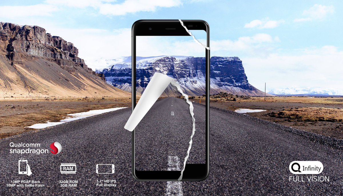 QMobileDigital's tweet photo. Powered by Qualcomm Snapdragon & the powerful 5.7 inch display with 18:9 high screen ratio (1440x720) to provide you with a larger-than-life experience! Get your hands on the all new #QInfinity available now for only Rs. 16,999. Buy now: https://t.co/eirki5Dfr6 https://t.co/Em8kiDm69w