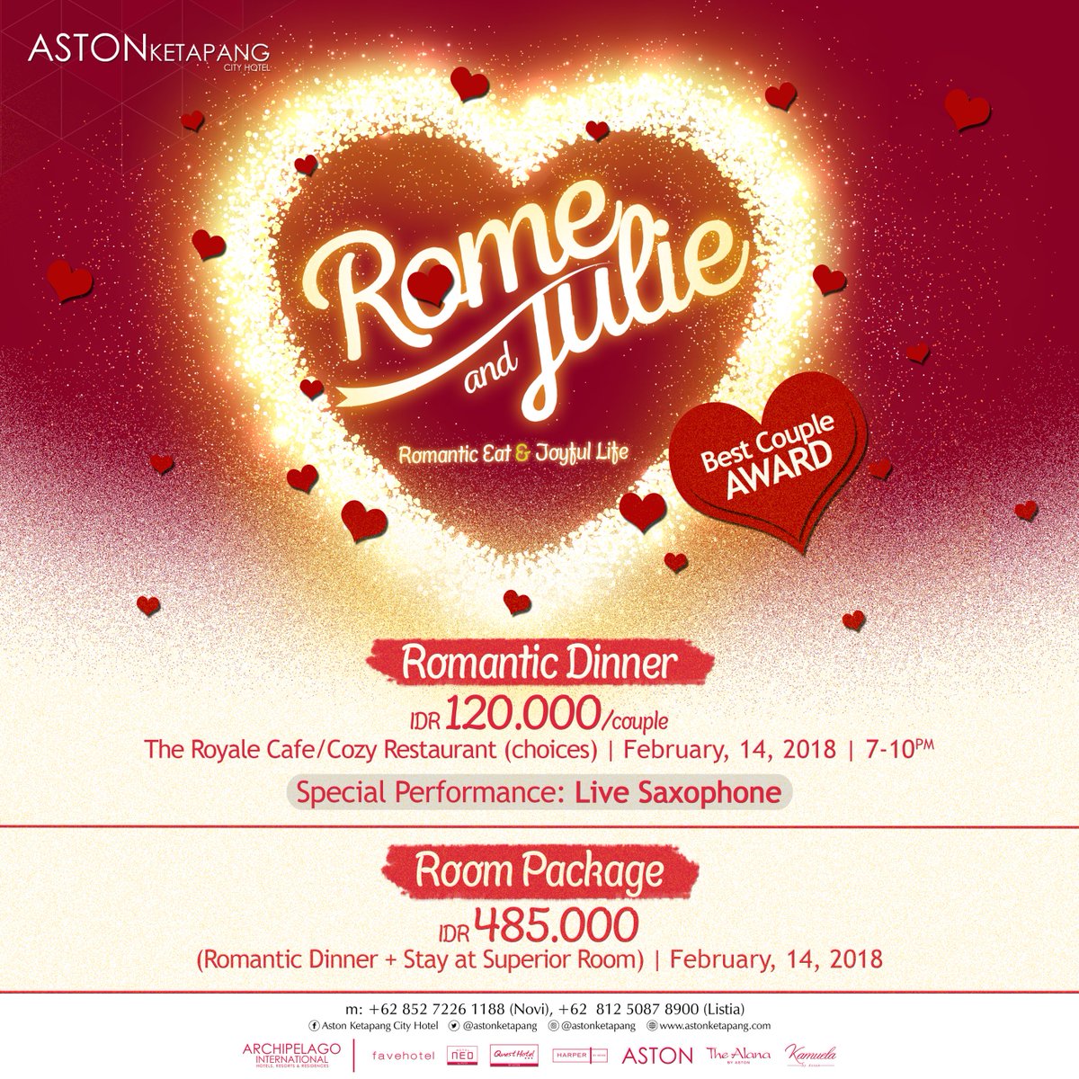 AstonKetapang's tweet photo. Pesan Tempat Segera, Kapasitas kursi terbatas
.
.
#astonketapang
#astonketapangcityhotel
#valentinesday
#romanticdinner
#ketapanghits
#exploreketapang
#ketapangkalbar
#theroyalecafe https://t.co/DLvJ6BYImy
