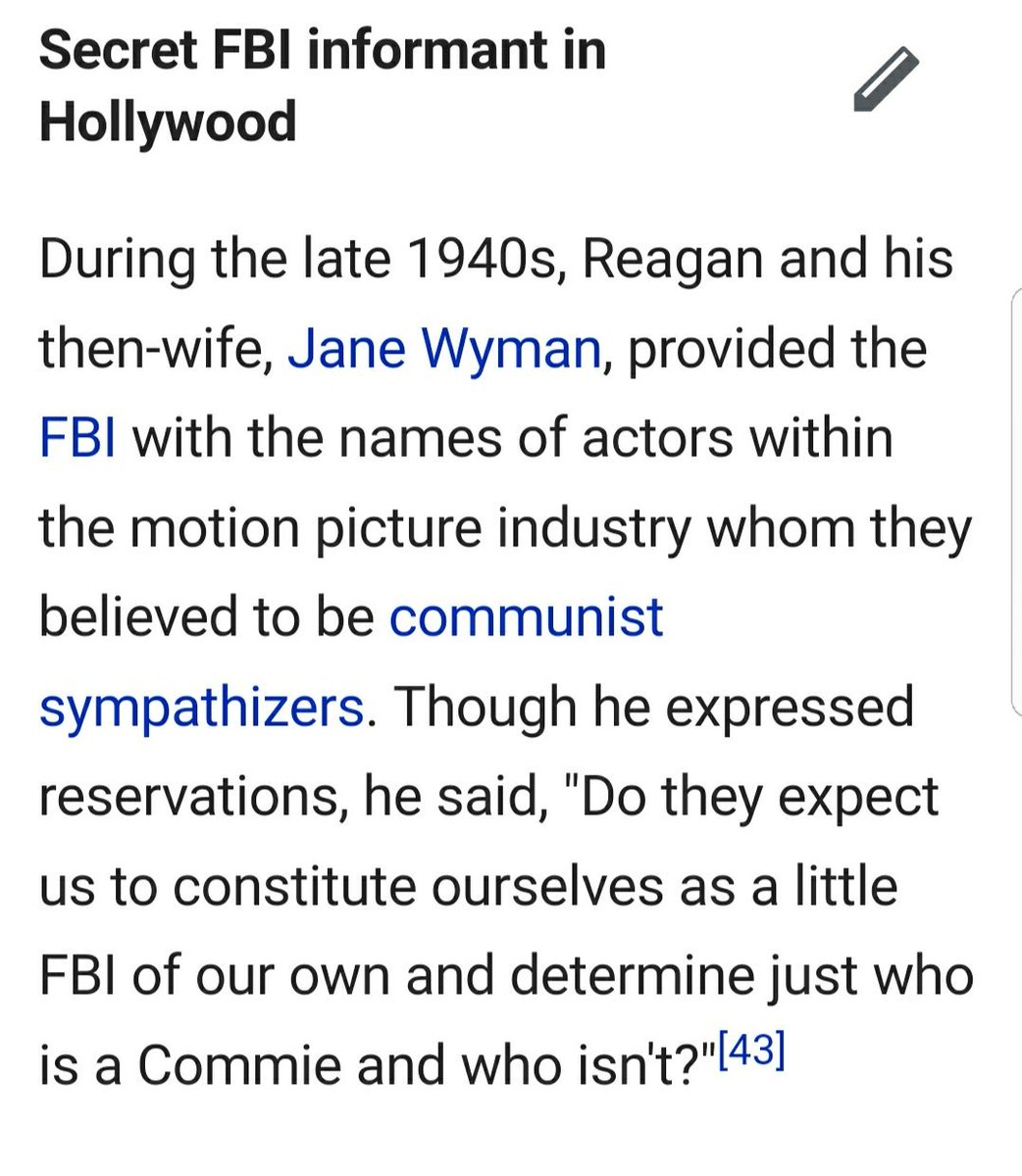 6.Even as an actor Reagan collaborated with the FBI and their witch-hunt against Hollywood.
