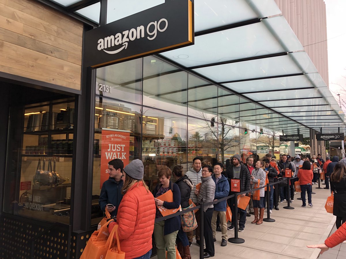 Something deeply ironic about people queuing outside the new Amazon Go store.

"Amazon Go is a new kind of store with no checkout required. We created the world's most advanced shopping technology so you never have to wait in line."

/<a href="/typesfast/">Ryan Petersen</a>