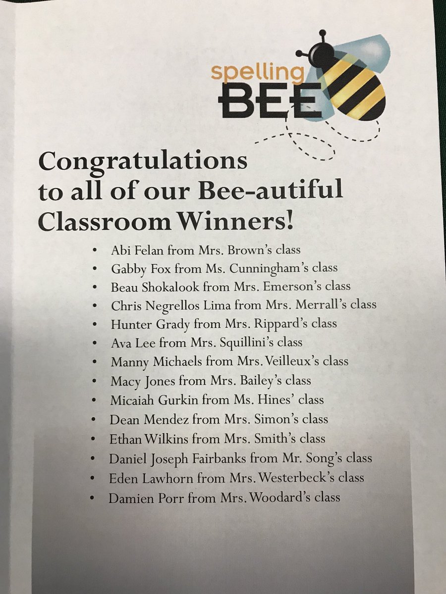 RiverDellRacers's tweet photo. Fantastic job by all of our 4th &amp; 5th grade students who took part in the RDE Spelling Bee! Congratulations to our winner, Damien Porr, who will go on to compete in the JCPS Spelling Bee later in the spring! #superspellers https://t.co/KyCFlP15vU