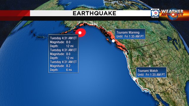 Very Scary morning for our friends to the west! 8.0 Earthquake strikes 175 miles southeast of Kodiak, Alaska https://t.co/Sc5R5FzLRT