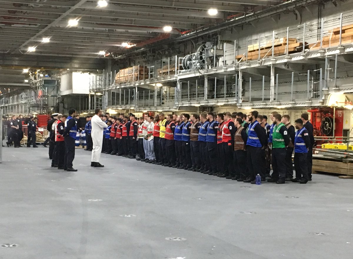 The Duty watch are mustered in the hangar for today’s Flag Officer Sea Training.