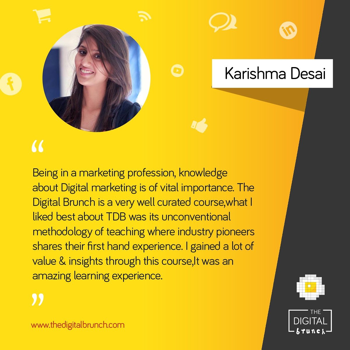 LearnAtTDB's tweet photo. "First hand experience by Industry pioneers," here's what made the difference for @ablaze_karishma at #TheDigitalBrunch.
To Know more about the #DigitalMarketing course, tweet or DM us today!
#socialmediamarketing #socialmedia #digitalmedia https://t.co/dO89eyM9SD