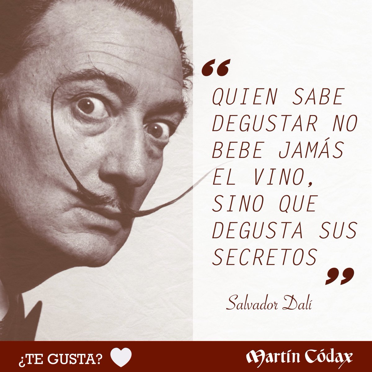 BodMartinCodax's tweet photo. Hoy se cumplen 29 años sin el genio Salvador Dalí. ¿#Sabíasque era todo un amante del #vino? #culturamartincodax #frasescelebres https://t.co/RMLUWSV7Qk