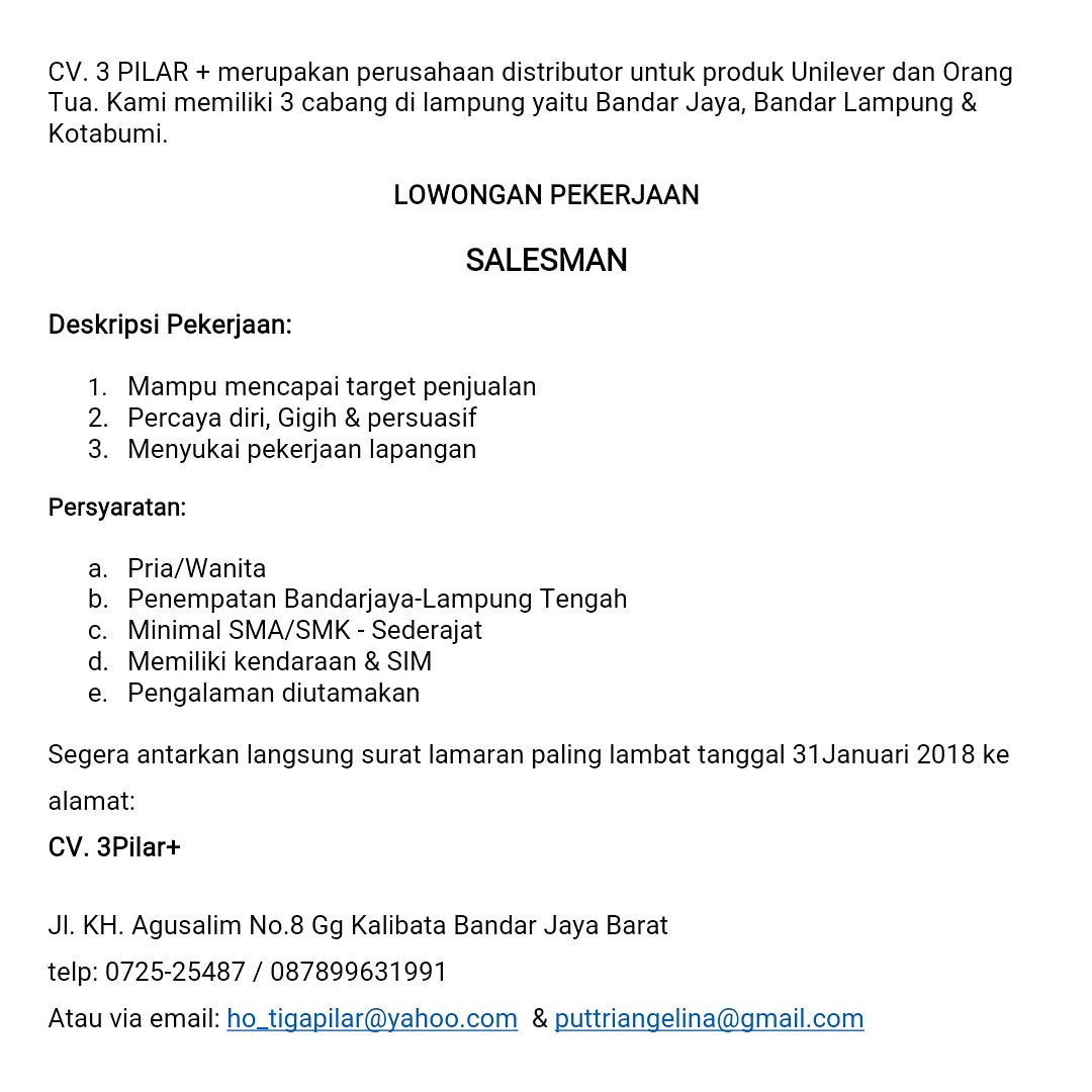 puttriangelina's tweet photo. @LokerBDL @LokerLampungnet #lokersalesbandarjaya https://t.co/7WAXDzAC6j