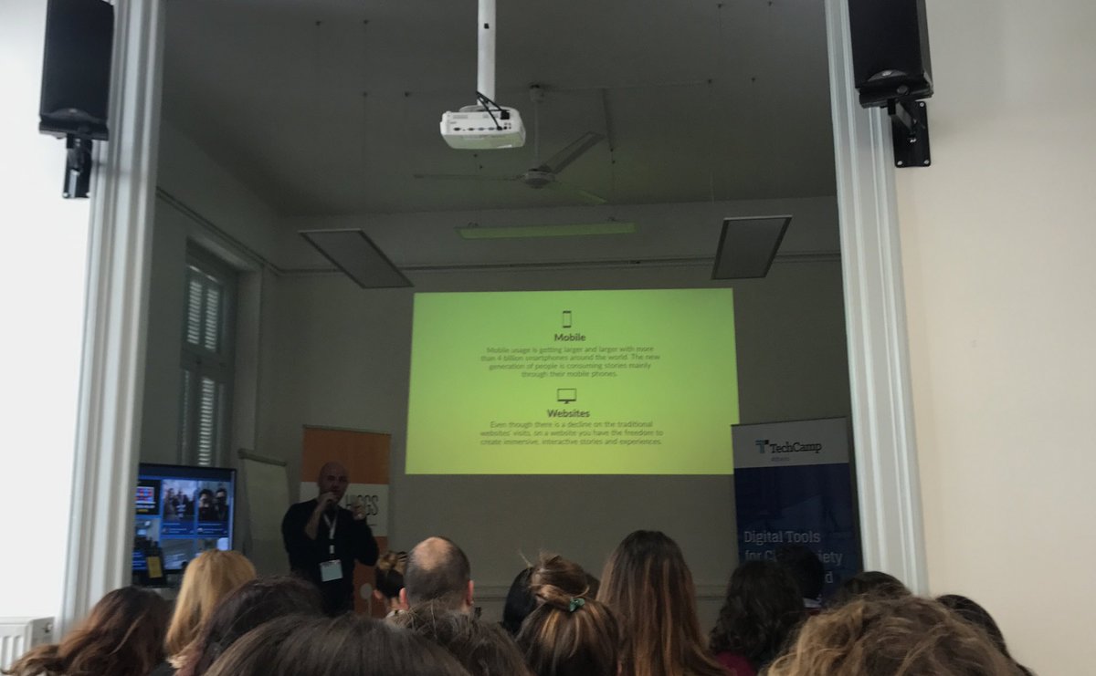 sg4devpt's tweet photo. Digital storytelling by Dimitris takes participants step ahead in thinking STORIES! #TechCampAthens2018 @TechCampGlobal @HIGGS3HIGGS https://t.co/KewapmEG45