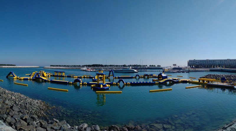 OmanObserver's tweet image. Floating aqua park is now open to the public in #Musannah with a capacity to  entertain up to 120 people every hour with its twists, turns, and  sensational creations @OmanTourism