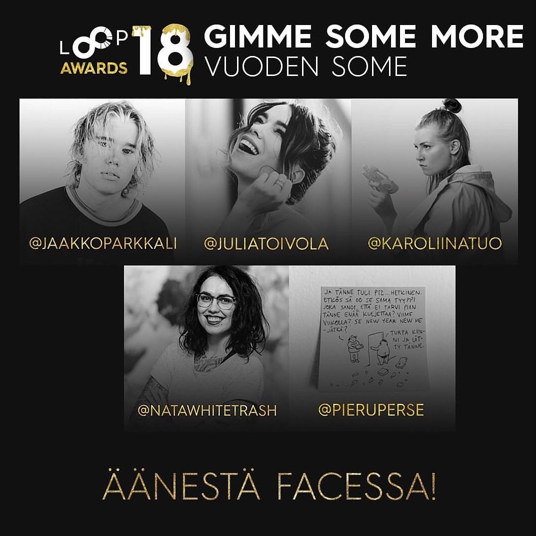 nataliasalmela's tweet image. Ehdolla Vuoden some -kategoriassa kovassa seurassa! 🔥🔥🔥 @LoopSuomi #vuodensome #loopsuomi