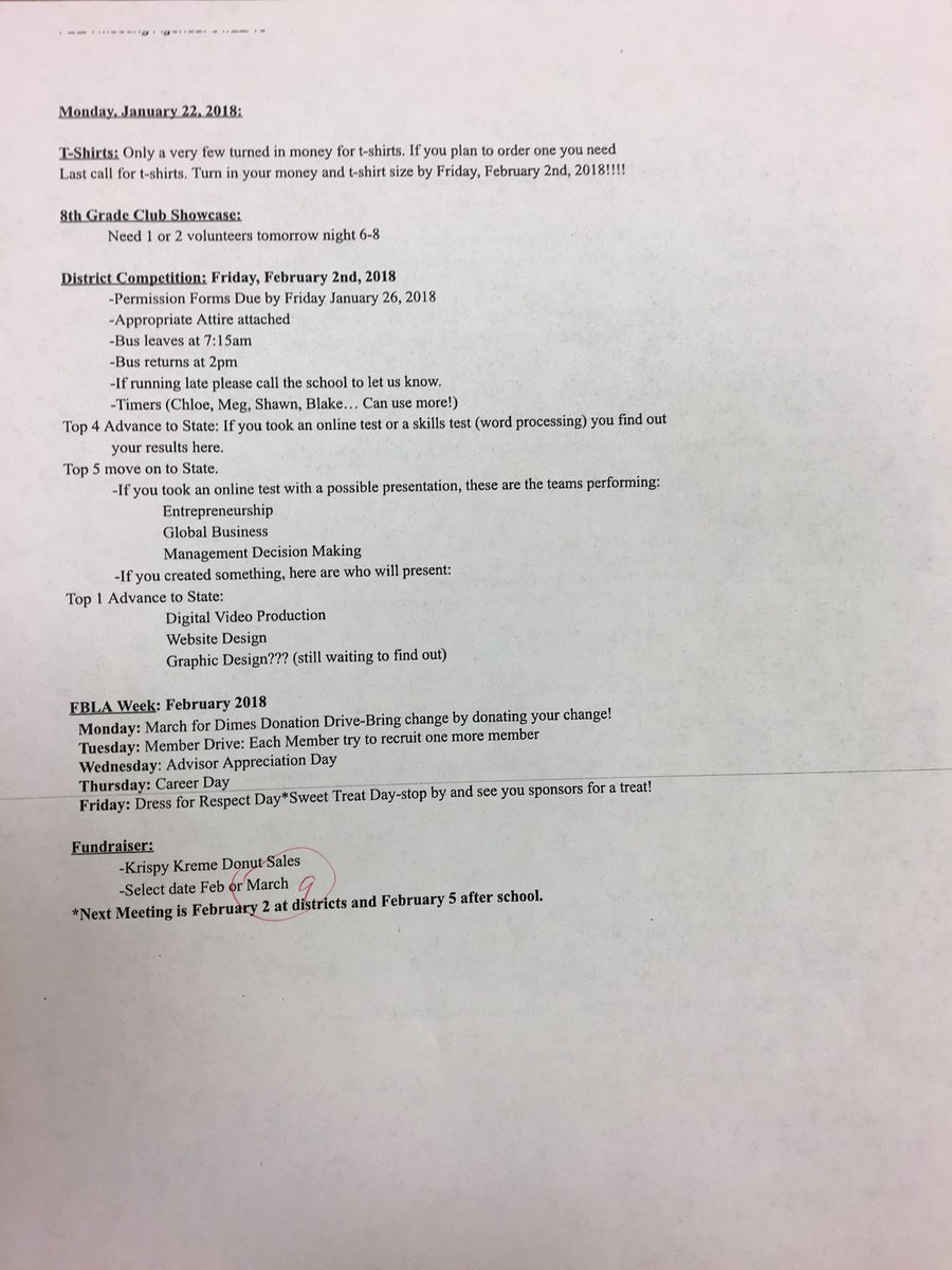 FzwFbla's tweet photo. If you missed yesterday's FBLA meeting he sure to stop by Mrs. Brinkers room to get your permission form and other papers! https://t.co/MoN7wBNRAz
