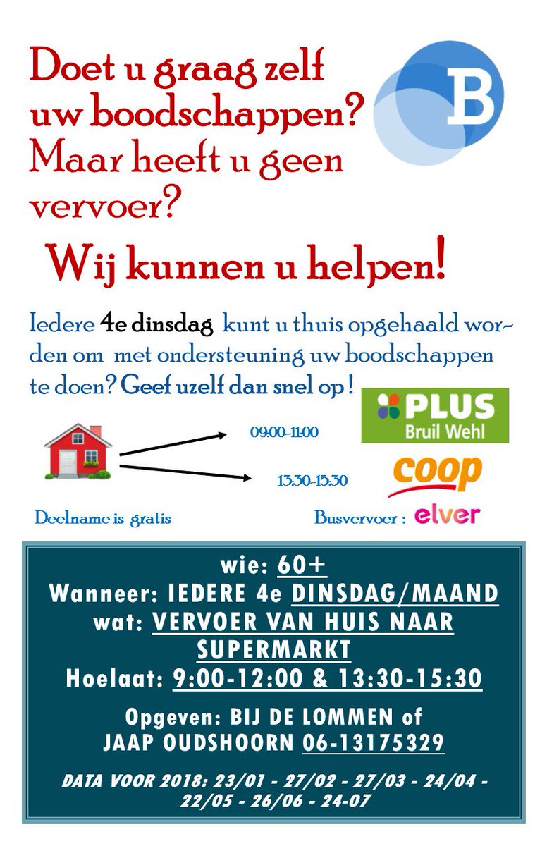 Elver biedt <a href="/BuurtpleinBV/">Buurtplein Doetinchem</a> Doetinchem maandelijks een dag vervoer aan. Zo kunnen ouderen en mensen met een beperking uit #Wehl en #Nieuw-Wehl zelfstandig maar met ondersteuning toch naar de lokale supermarkten. Unieke samenwerking ter versterking van de lokale gemeenschap.