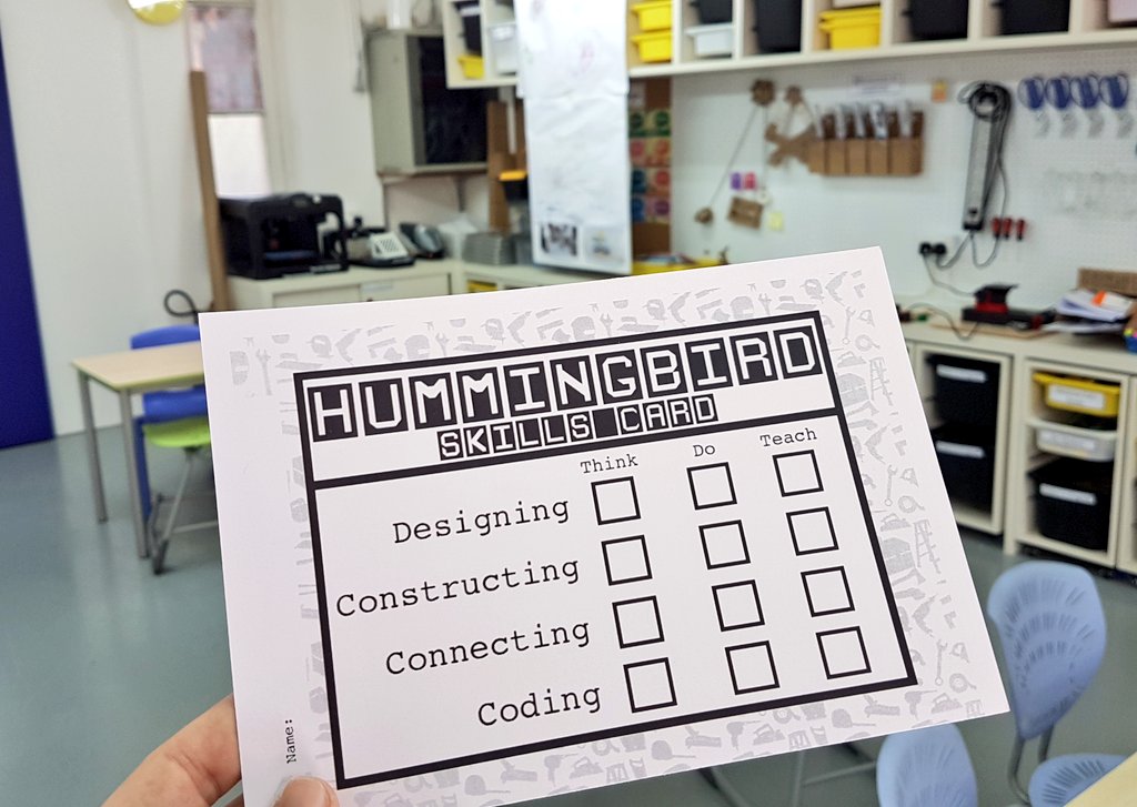 jhastings852's tweet photo. Grade five #hummingbirdkit mastery cards inspired by @smartinez at #21clhk. Hope to promote self reflection and leadership in the classroom now Grade 5 have learnt the basics, and are ready to engage in student led design projects! @birdbraintech #makered https://t.co/0mE7Zg1Eef