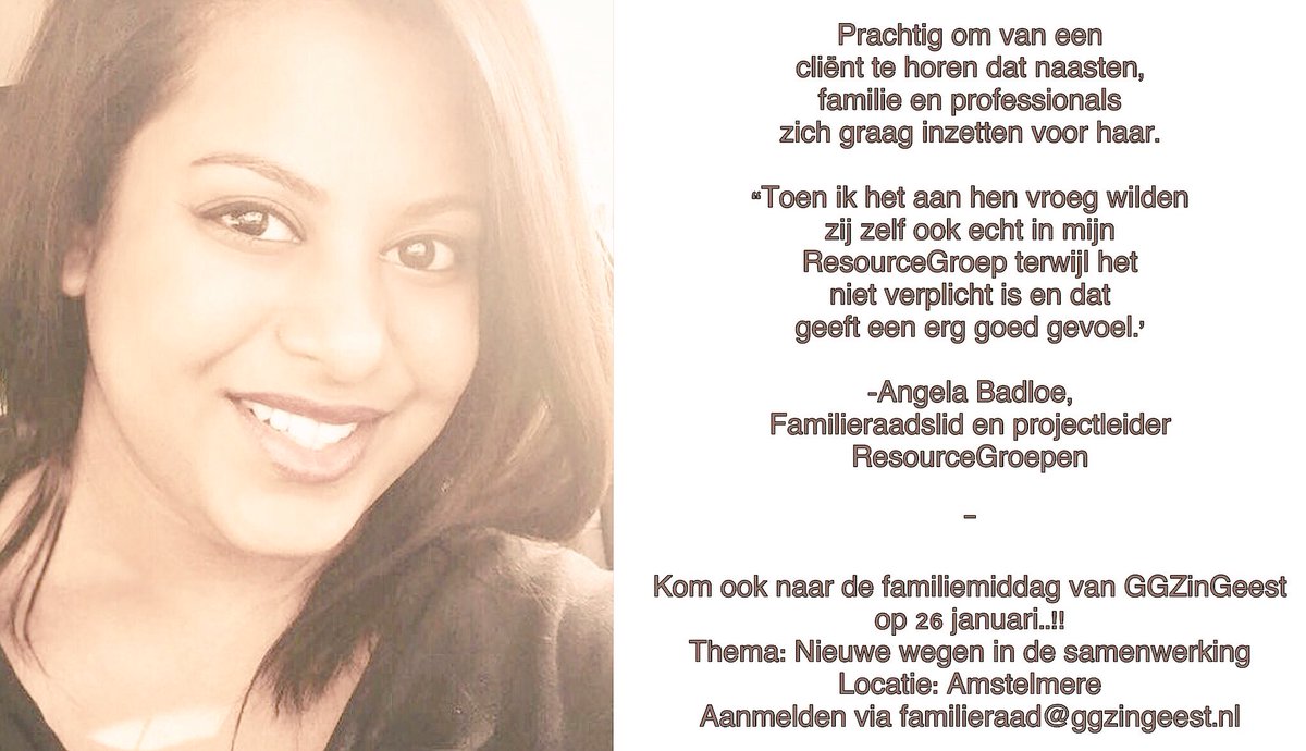 Aanstaande vrijdag..!! “Nieuwe wegen in de samenwerking” <a href="/FRGGZinGeest/">FRGGZinGeest</a> organiseert op vrijdag 26 januari een mini-symposium voor familieleden, naasten, cliënten én hulpverleners. Locatie: Amstelmere @GGZinGeest. Aanmelden via familieraad@ggzingeest.nl