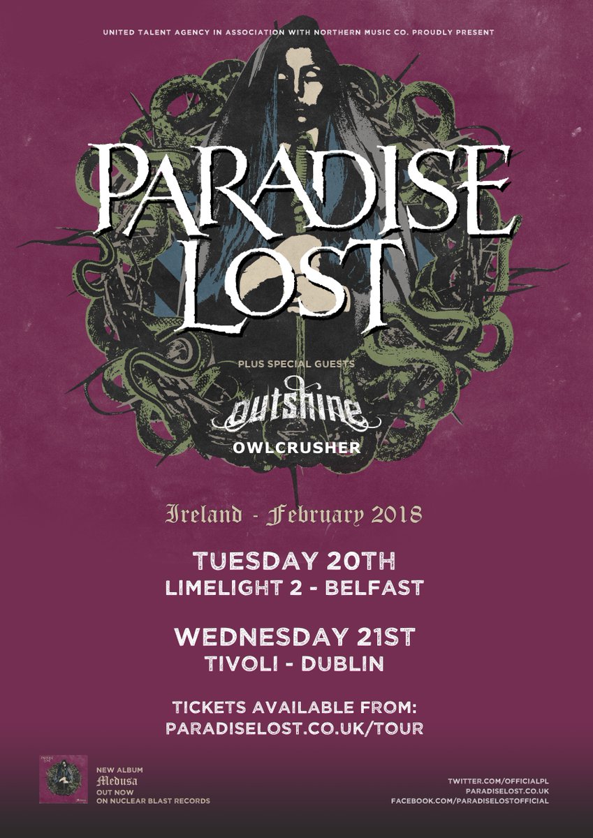 UK &amp; Ireland tour supports confirmed!
All dates = <a href="/outshinesweden/">Outshine</a>
UK only (except Colchester) = <a href="/kinggoatdoom/">King Goat</a>
Ireland only = <a href="/owlcrusher/">owlcrusher</a>

Make sure you get tickets in advance!
paradiselost.co.uk/tour