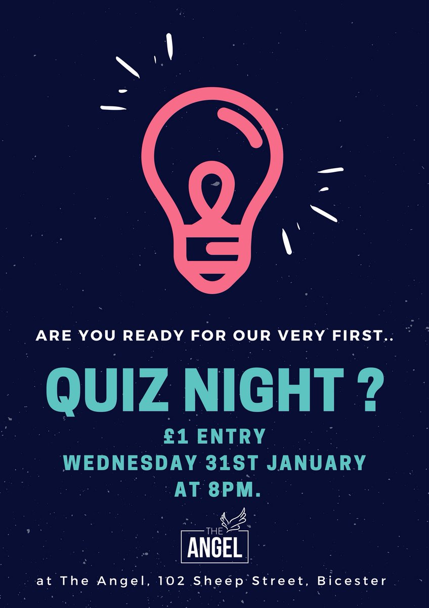Our first ever Quiz night next Weds 31st Jan, winner takes all. RT and spread the word. Thankyou ✏️💡