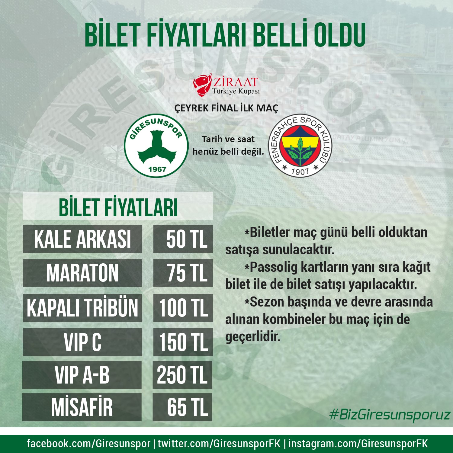 Gzt Giresunspor On Twitter Fenerbahce Maci Bilet Fiyatlari Belli Oldu Ziraat Turkiye Kupasi Ceyrek Final Ilk Macinda Fenerbahce Ile Sahamizda Oynayacagimiz Karsilasmanin Bilet Fiyatlari Belli Oldu Giresunspor Cotanaklar Https T Co F7rq1vw9wa