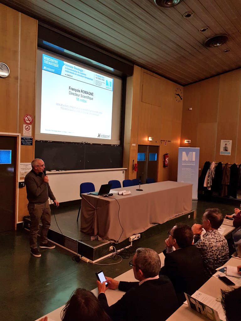 PoleEurobiomed's tweet photo. "Une structure intégrée pour une validation précoce de cibles thérapeutiques à l'aide d'anticorps monoclonaux" présentation de F. Romagné #MimAbs aux rencontres thématiques #ImmunoOncologie du @PoleEurobiomed @aphm_actu @Immunopole #anticorpsmonoclonaux https://t.co/VWdu7JHJm7