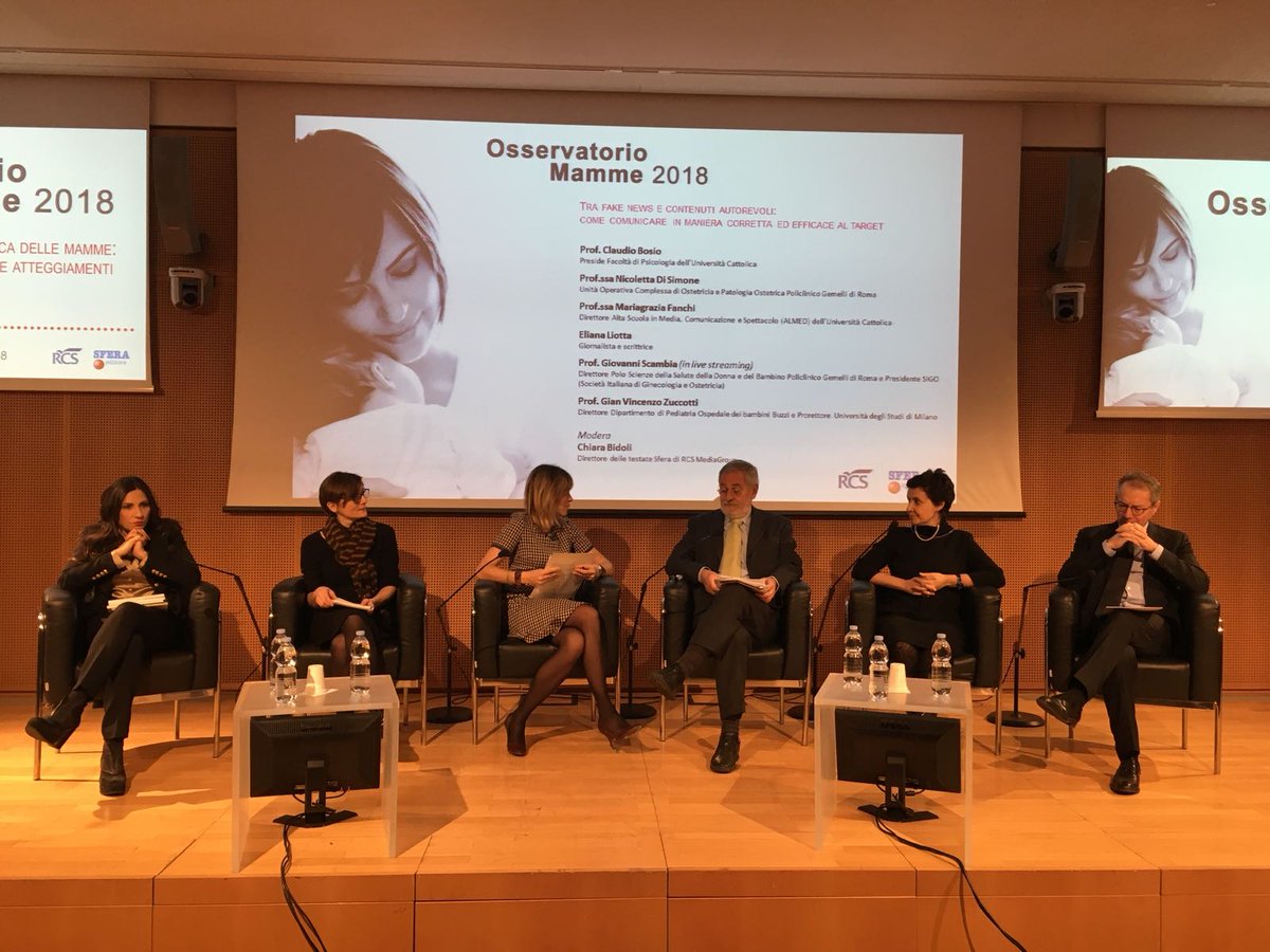 Unicatt's tweet photo. Le #mamme e l'informazione. Il ruolo delle diverse fonti nel processo informativo. #Unicatt presente in Sala Buzzati con il direttore @Almed_Unicatt @mgfanchi, il preside di #Psicologia A. Claudio Bosio e i proff. G. Scambia e N. #DiSimone (#Medicina) #OsservatorioMamme2018 https://t.co/hRnognrJrK