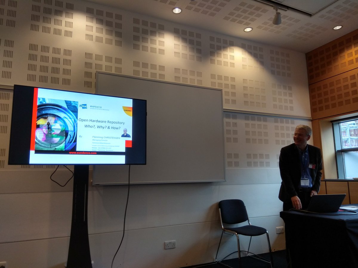 hipeac's tweet photo. Flemming Christensen @SundanceDotCom is explaining why #openhardware as promoted by @CERN is the way forward #HiPEAC18 https://t.co/g0hatmKJXh