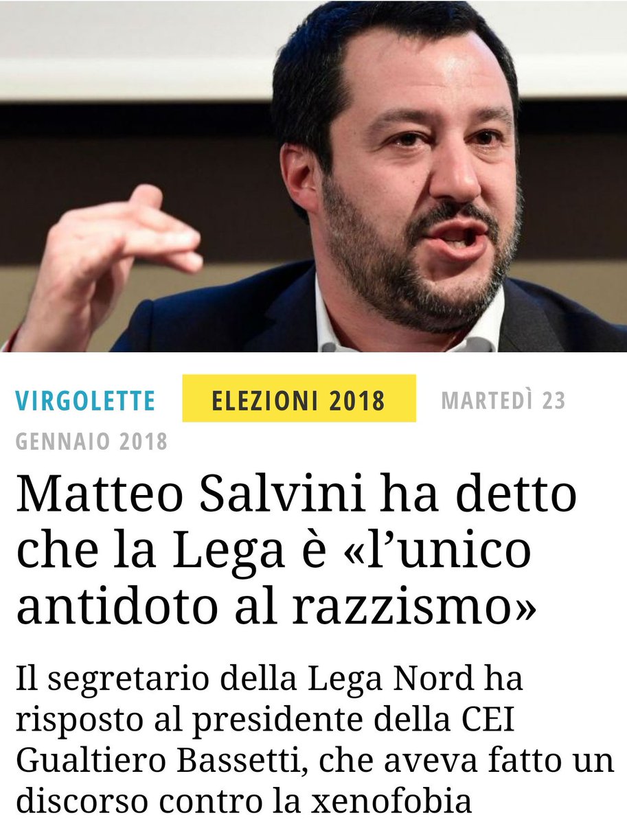 Risultati immagini per Matteo Salvini ha detto che la Lega è «l’unico antidoto al razzismo»