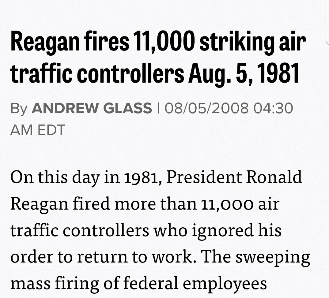 10. He mass-fires FAA workers who striked for better wages. Also imposed a lifetime ban on them.BTW.. if anyone knows one of these air traffic controllers, please introduce me. I'm curious.Also, was this ban ever lifted?