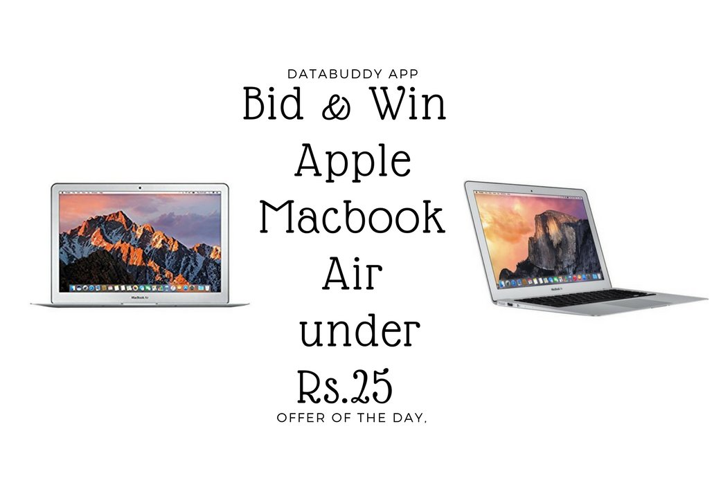 databuddyapp's tweet photo. Bid &amp; Win Apple Macbook Air under Rs.25 on Databuddy App https://t.co/OsqJKejKl5 #databuddy #genie #contest #apple #macbook #macbookair #prize #india https://t.co/8sA2bqbgGE