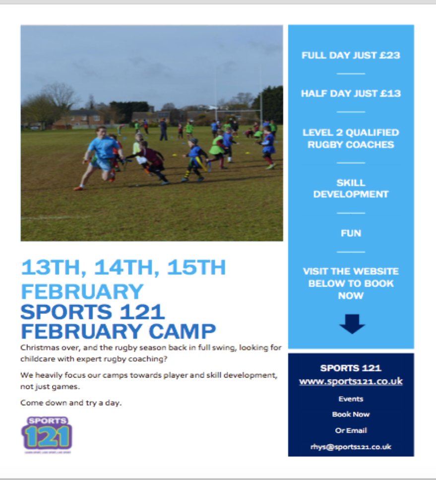 Thesports121's tweet photo. Rugby season is back! Here's what we have going on for our February camp on the 13th, 14th, and 15th! 

Head over to our website to book now https://t.co/Zi4yfsHgin https://t.co/iwnv4MO6Im