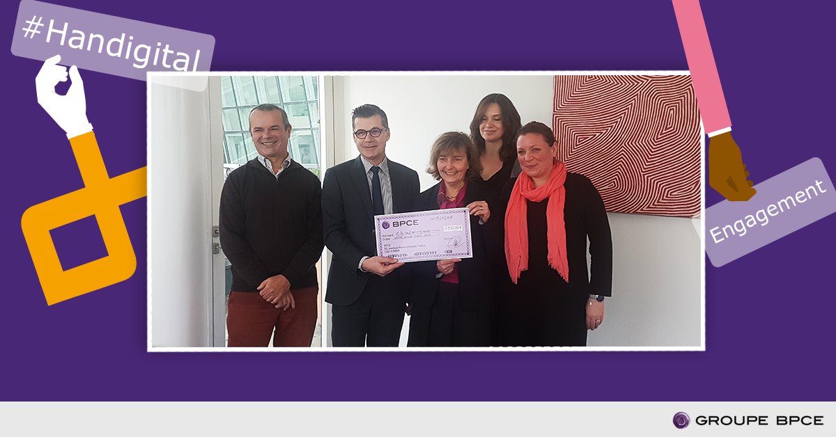 BPCErecrutement's tweet photo. Vous vous êtes mobilisés pour le challenge #Handigital lors de la #SEEPH2017 ? Grâce à vos tweets, le @GroupeBPCE a collecté 1905€ pour l'association @VECVAsso 💪. @Talenteo a assisté à la remise de chèque : un article à ne pas rater 👉 https://t.co/Pj08y6KyEA https://t.co/KKtzq3VL4q