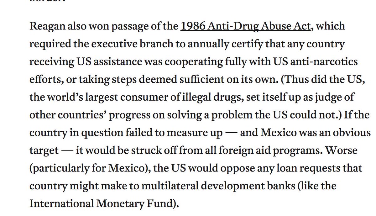 16. Reagan made the war on drugs an international issue and created Cartels. Also, look at how  #VichyDems voted source:  https://www.jacobinmag.com/2015/03/mexico-drug-cartel-neoliberalism/