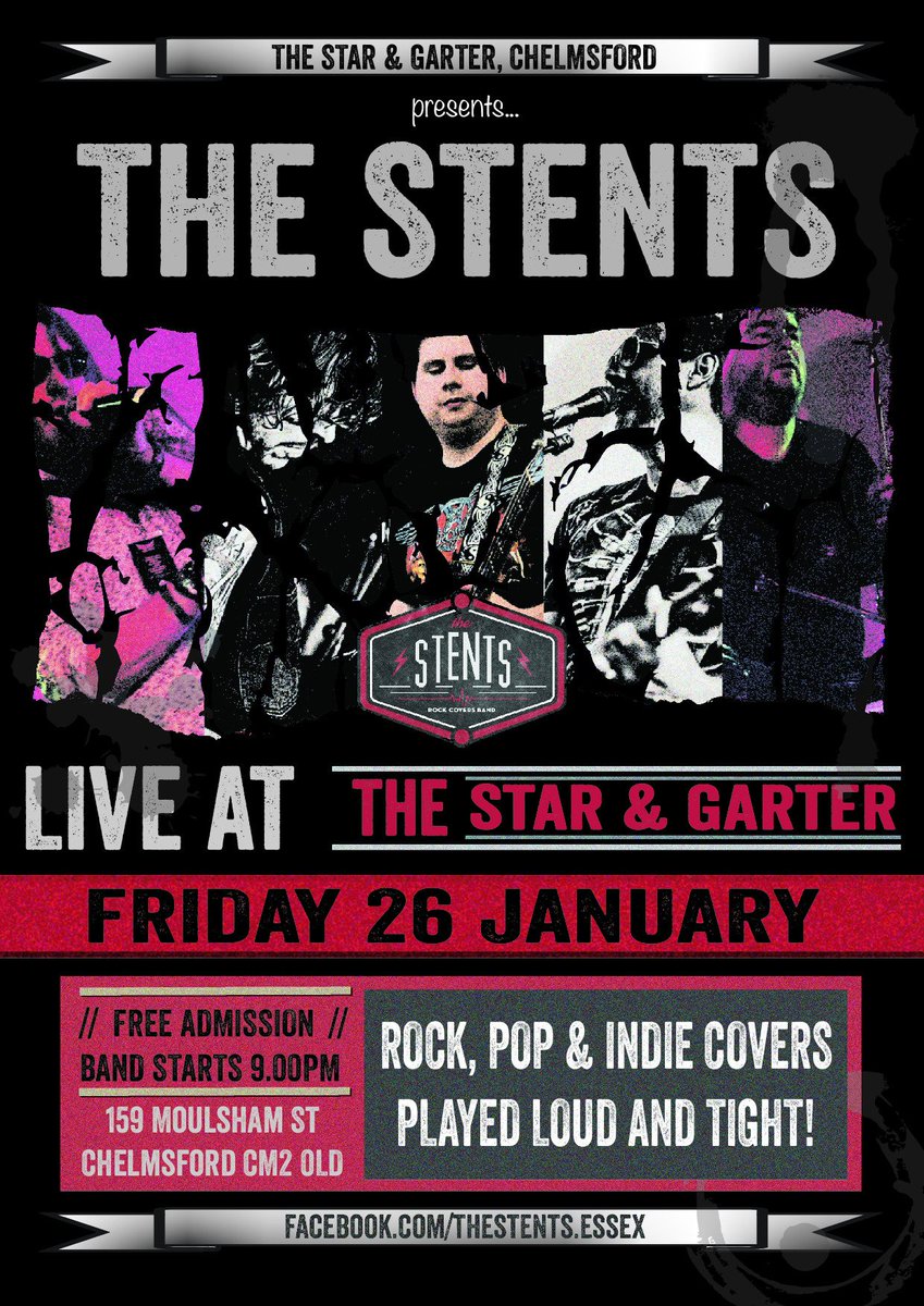 thestents's tweet photo. This Friday we'll be ripping up The @Starandgarter2 Moulsham St Chelmsford. 9pm the mayhem starts!! @essexgigguide @EssexRocks https://t.co/ciH3gJIQ5L