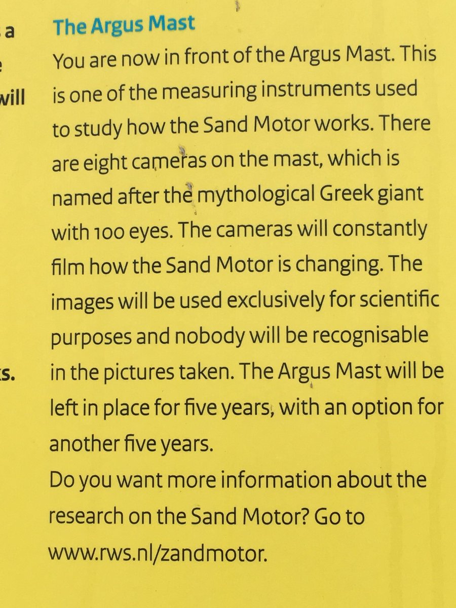 ianhodgeEA's tweet photo. The mythological giant ‘geek with 100 eyes.. the ‘Argus Mast’ on the @DeZandmotor. Innovative measuring instrument.. helping establish learning from the #SandEngine Pilot.. https://t.co/1sDEiwLqMG