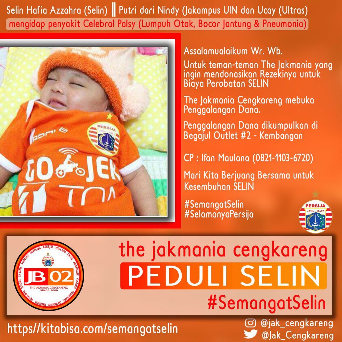 "Allah selalu menolong orang selama orang itu selalu menolong saudara semuslimnya" 
Yu bantu Adik Manis Nan Cantik Ini Agar bisa Senyum Kembali , Tak Perduli Seberapa Besar/ Kecilnya karena Keikhlasan Yang Paling Utama #SemangatSelin #SelinJugaPersija
