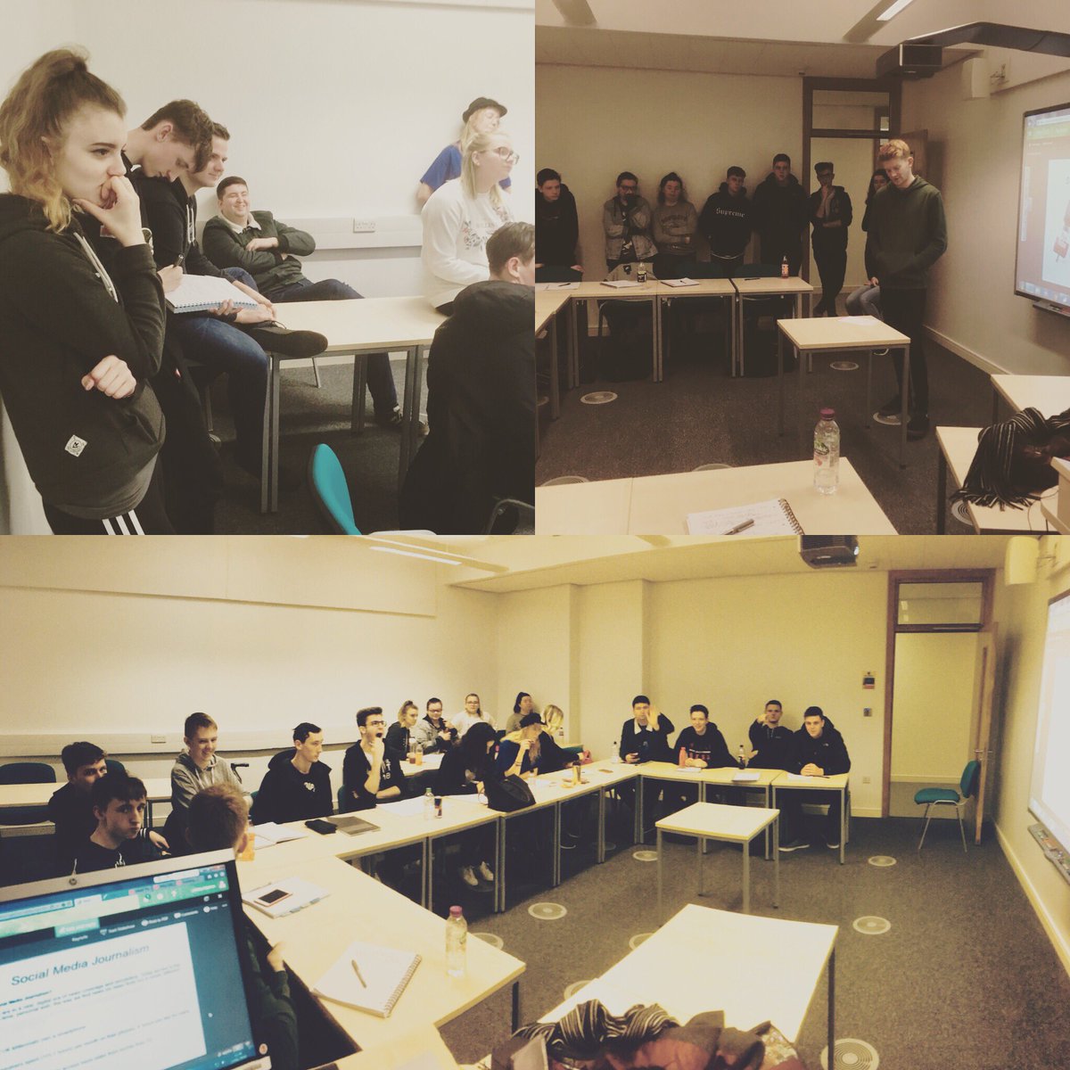 JamesMahonTV's tweet photo. First year #journalism debate the merits of online journalism vs traditional print and broadcast outputs after my keynote lecture this morn #Proud #YearHead @UniWestScotland @UWSNewsroom #Ayrshire https://t.co/oVJYmqixDz