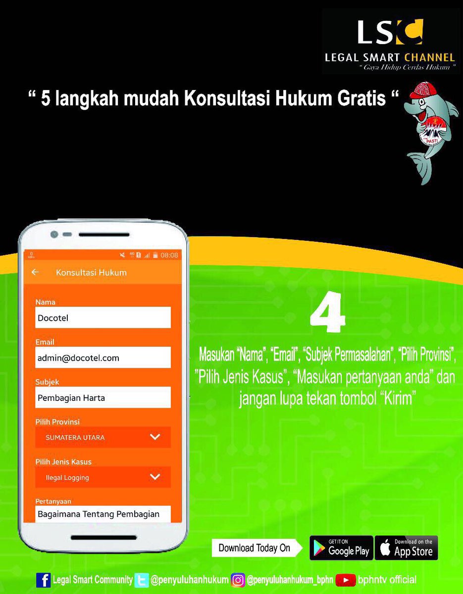 kempanrb's tweet photo. Admin mau sharing tentang aplikasi keren nih, namanya "Aplikasi Legal Smart Channel" yang dibuat oleh @Kemenkumham_RI . Aplikasi ini sudah tersedia di App Store, Playstore, maupun akses langsung di https://t.co/RZcokHpC5B @jokowi @PolhukamRI #CerdasHukum https://t.co/VmedV78hra