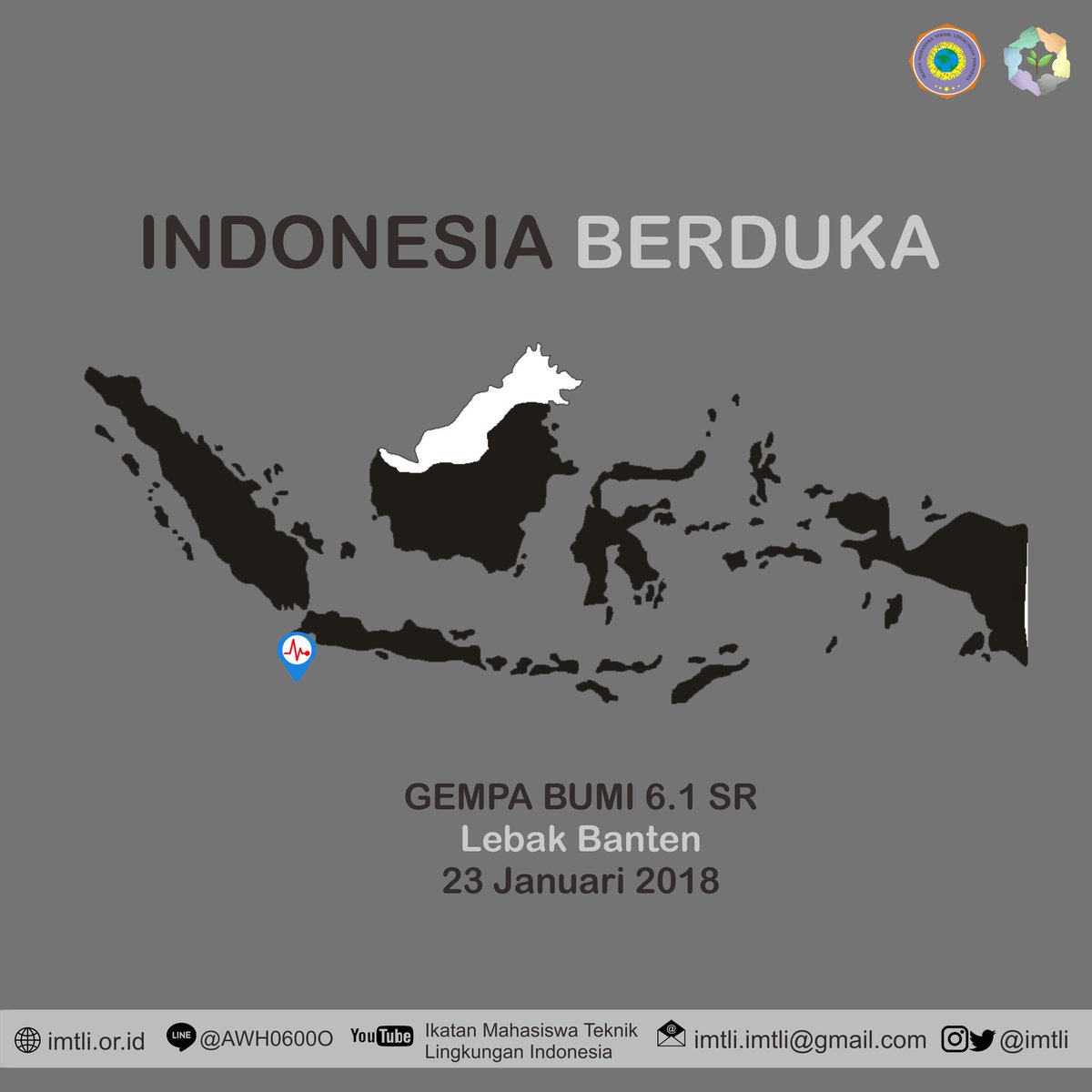 imtli's tweet photo. [INDONESIA BERDUKA]

Gempa bumi bermagnitudo 6,1 yang berpusat di Kabupaten Lebak, Banten, Selasa (23/1/2018), menyebabkan ratusan rumah rusak di kawasan tersebut.

Semoga korban bencana dilindungi dan diberi ketabahan.

Salam Lestari!
#IndonesiaBerduka
#GempaLebak
#IMTLIHarmonis https://t.co/WlpB5eihH8
