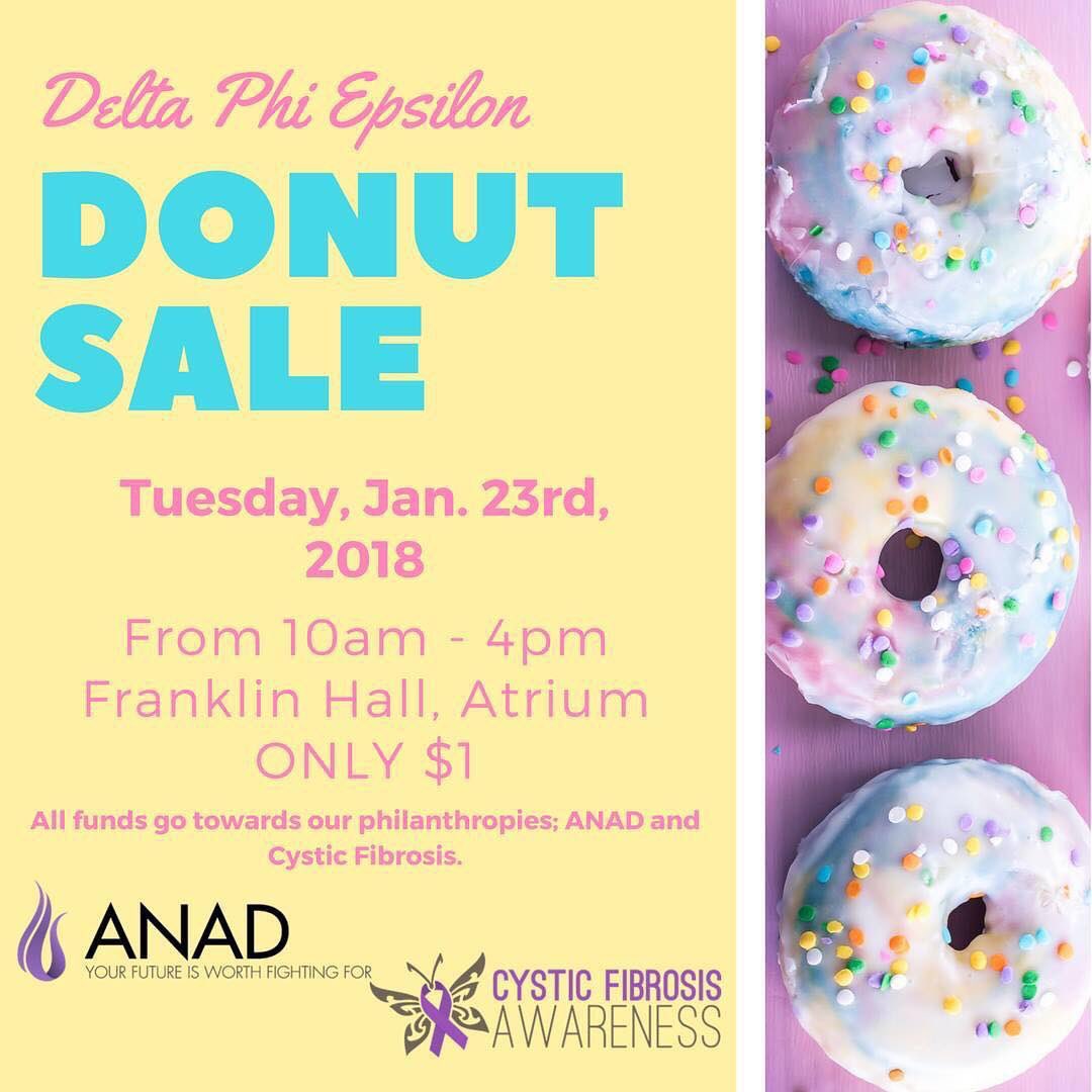 DPhiEFerrum's tweet photo. We’re selling donuts today to raise money for our philanthropies!! Only $1!!🍩 https://t.co/TBMlG1cTBM