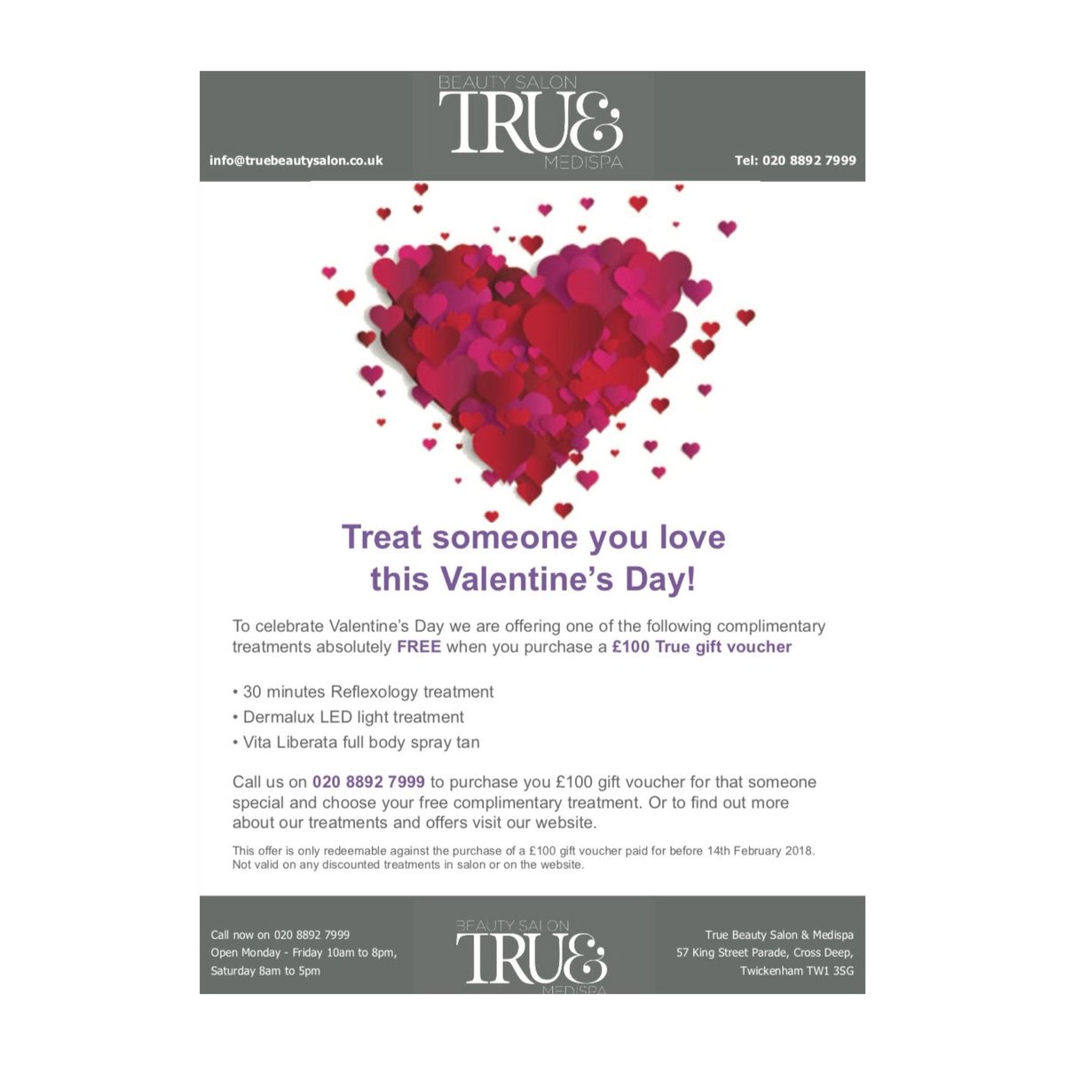 •Treat Someone You Love This Valentines Day• To spread the love this #Valentines Day, we're offering complimentary #treatments absolutely FREE when you purchase a £100 True Gift Voucher. Get in touch to book 💞#valentinesdaygifts #valentinesday2018 #valentines #couples