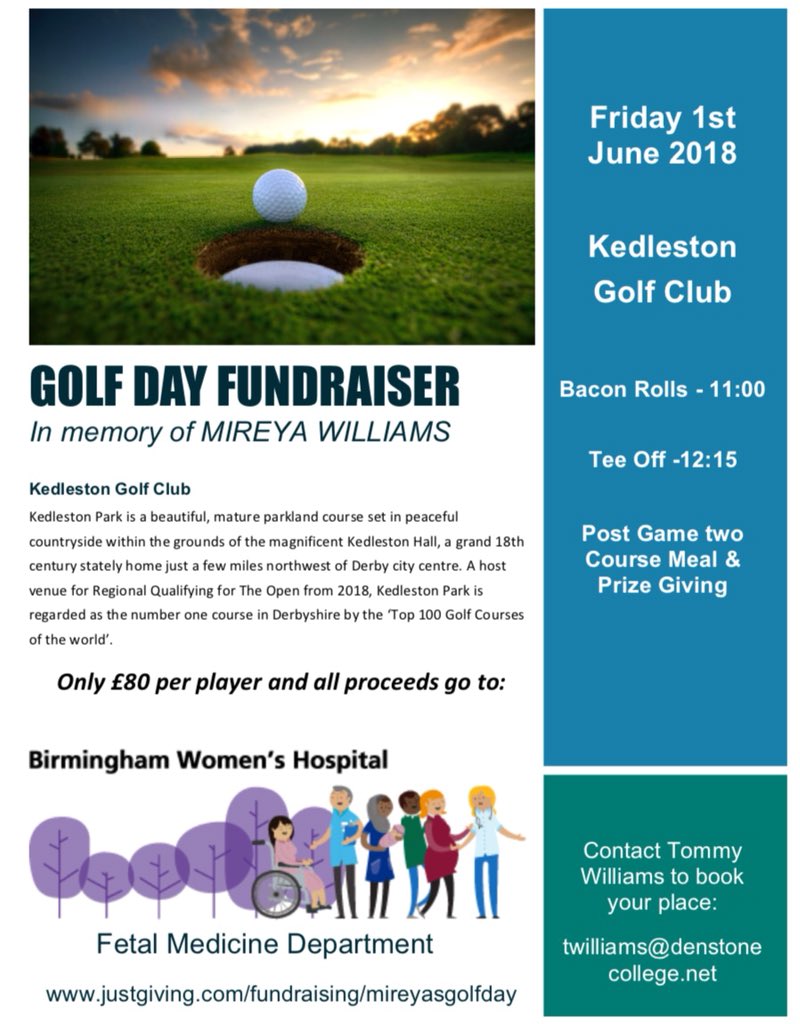 Director of Sport Thomas Williams is hosting a golf day at @Kedleston_Park on 1st June in memory of his late daughter. All proceeds will go to the @BhamWomens. If golf is not your thing or are unable to make the day there is a justgiving page. Please RT