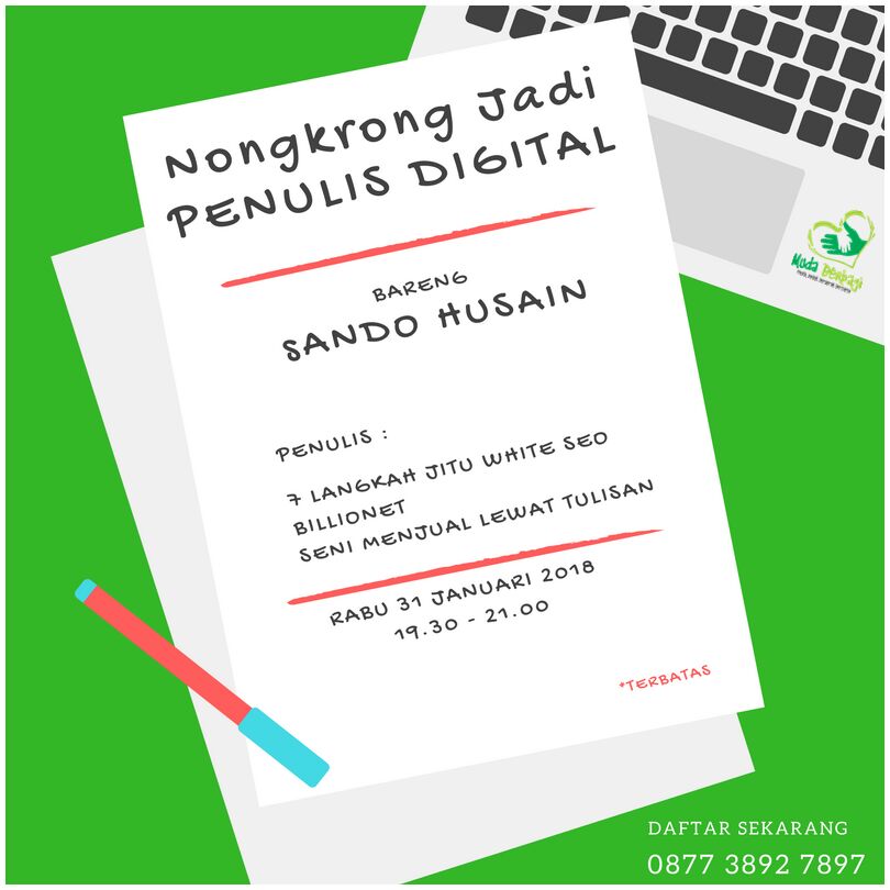 Yuk, belajar jadi penulis Digital - Gratis Terbatas. Info lebih lanjut Langsung chat ya :) #NyalakanKebaikan